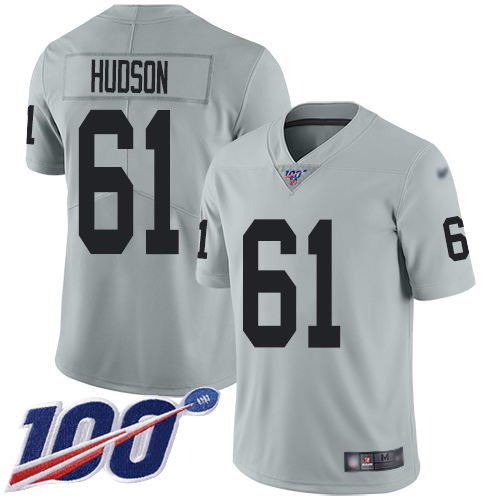 Men Oakland Raiders Limited Silver Rodney Hudson Jersey NFL Football 61 100th Season Inverted Jersey